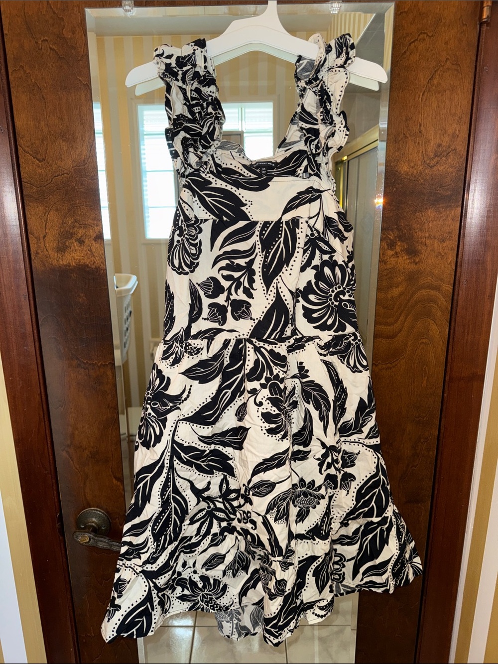Who What Wear Black & White Ruffle-Shoulder Midi Dress